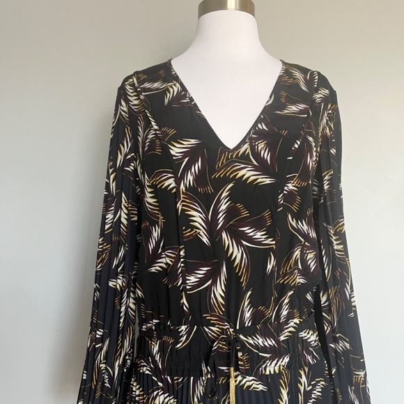 A.L.C. Rory Pleated palm leaves Retro Miami Cocktail V-neck Silk Mini Dress - Picture 5 of 16